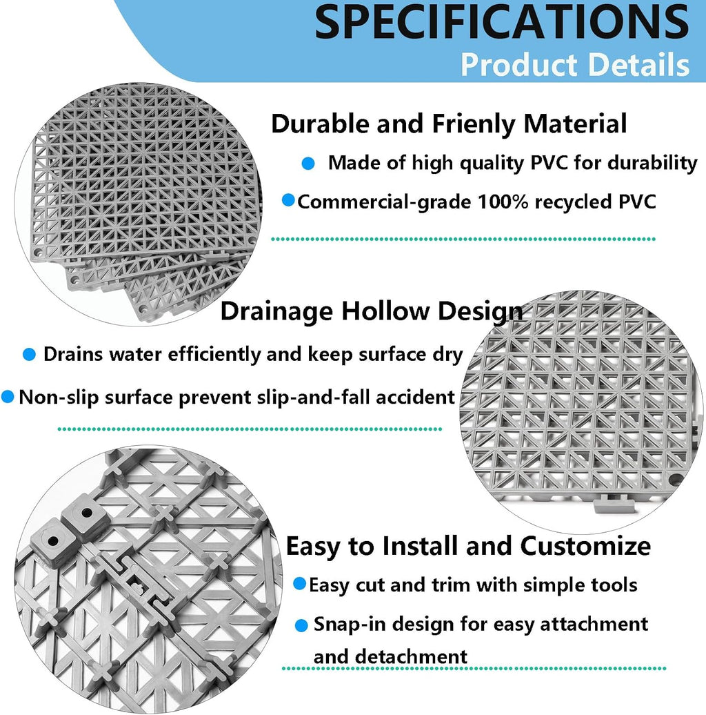 12” x 12” drainage interlocking floor mats 12, side view