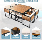 Merax 18 Pieces Outdoor Dining Set for 16 People, Acacia Wood Patio Furniture Sets with 2 Square Tables, 8 Cushioned Chairs and 8 Ottomans for Backyard, Garden, Lawn, Poolside, Beige