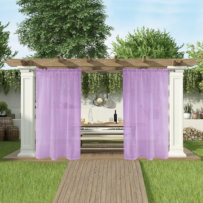 SpaceDresser Waterproof Outdoor Sheer Curtains for Patio - 2 Panels Rod Pocket Indoor Voile Sheer Curtain for Living Room,52W x 120L inch,Lavender