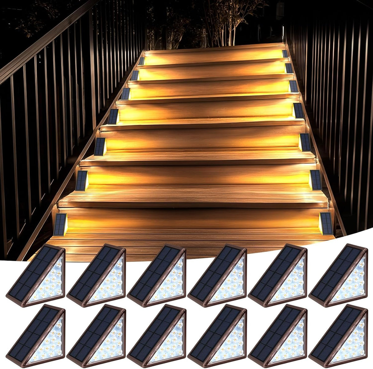 solar stair lights outdoor waterproof, 12 pack ip67, main product view