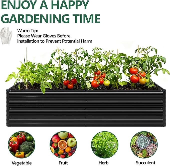 Vengarus 6x3x2FT Galvanized Raised Garden Bed Kit, Deep Root Planter Box for Vegetables, Flowers, Herbs, and Succulents - 269 Gallon Capacity,Black