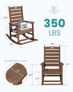 SERWALL Outdoor Rocking Chair Set of 2, Oversized Rocking Chair with Footboard for Adults, HDPE All Weather Resistant Rocking Chairs for Patio, 350lbs Weight Capacity, Brown