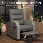 LayinSun Oversized Wicker Outdoor Swivel Glider Recliner with Adjustable Backrest & Footrest, Patio Reclining Lounge Chair