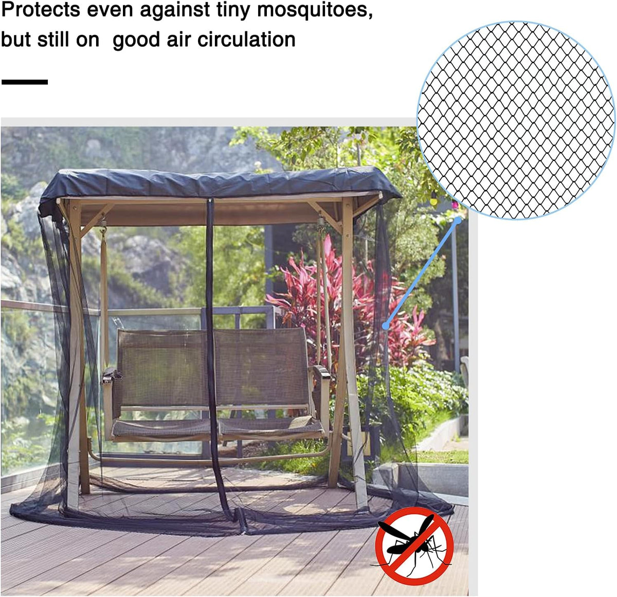 patio swing mosquito netting - polyester mesh screen, side view