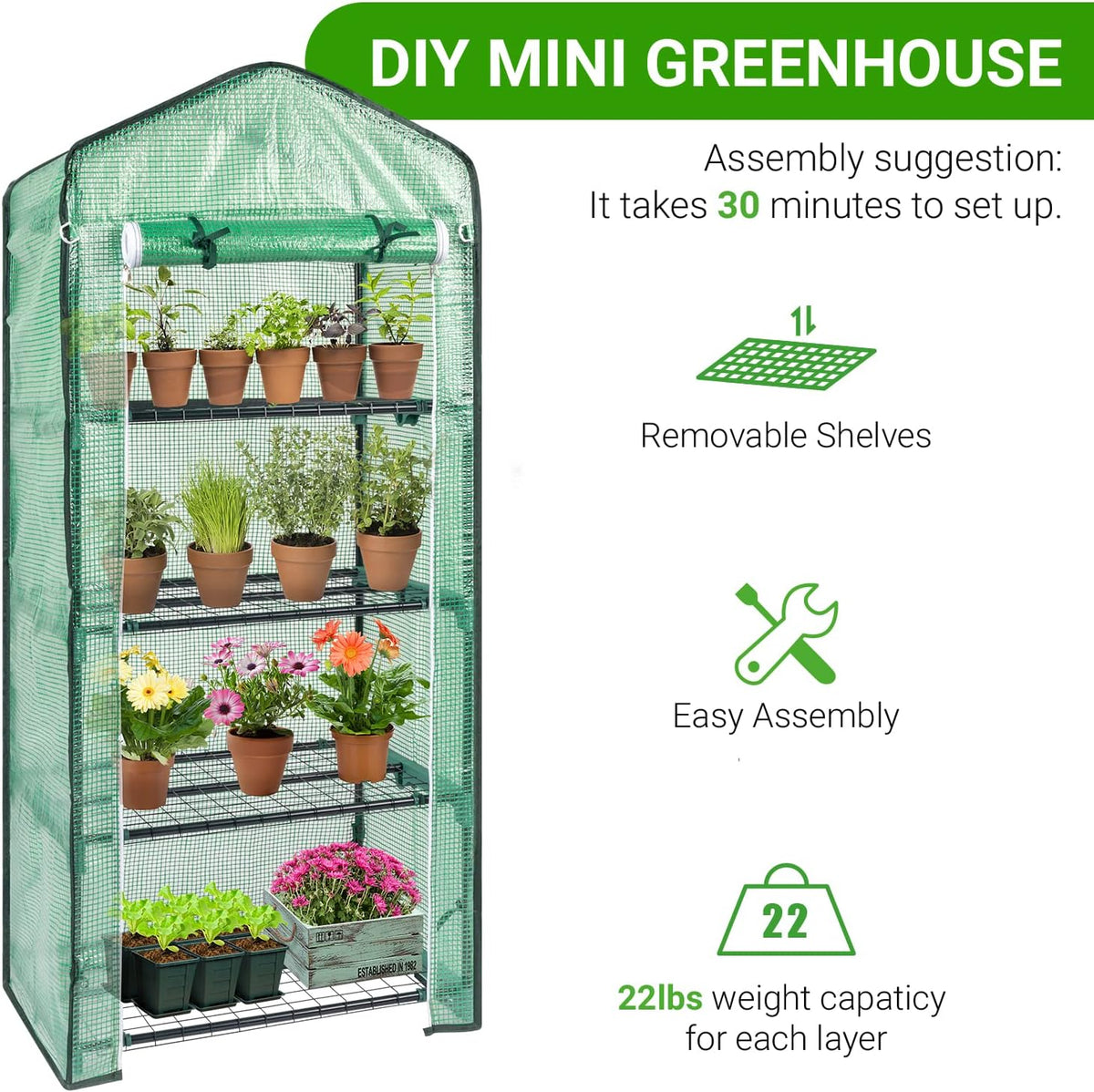mini compact greenhouse, small pe plant green house, side view