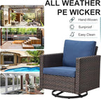 Belord Wicker Patio Furniture 5 Piece Outdoor Sofa Set, Oversize Outdoor Swivel Rocker Chairs with Rattan Ottomans, Conversation Sets Patio Furniture Come with Removable Cushion Blue, Anti-Rust Frame