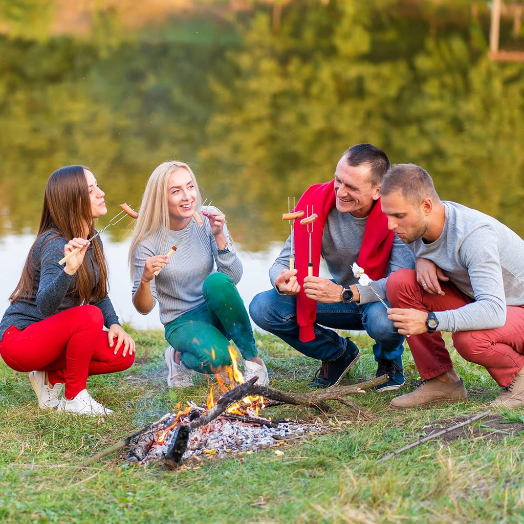 Eccliy 36 Pcs Roasting Sticks Campfire Smores Skewers for Fire 32 Inch Long Extendable Fork Smores Sticks with Wooden Handle 3 Pcs Storage Bag for Cooking Grill Hot Dog Camping Accessories