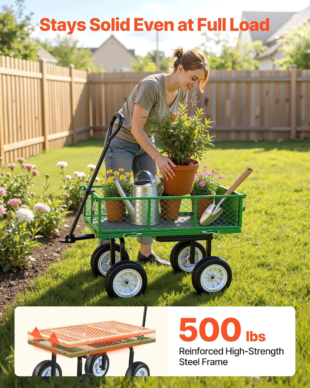 vevor 500 lbs steel garden cart with work shown in use