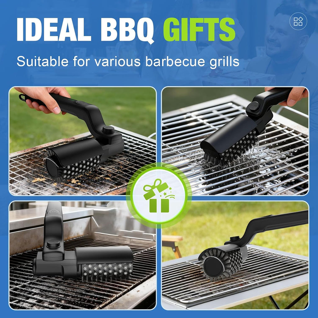 Electric Grill Brush, Cordless Rechargeable BBQ Grill Cleaner with 180° Adjustable Head, Powerful 3-Speed Motor, Stainless Steel Brush Head for Outdoor Grill, BBQ Grates, Gas Grills & Griddles