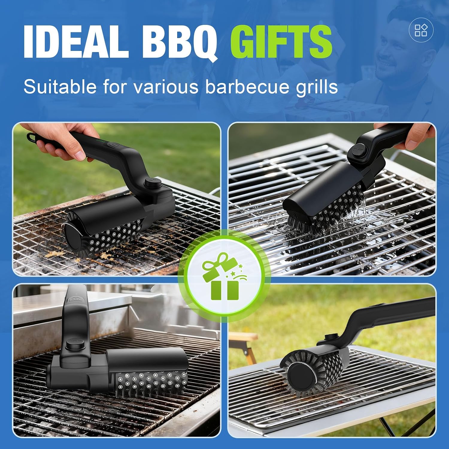 Electric Grill Brush, Cordless Rechargeable BBQ Grill Cleaner with 180° Adjustable Head, Powerful 3-Speed Motor, Stainless Steel Brush Head for Outdoor Grill, BBQ Grates, Gas Grills & Griddles