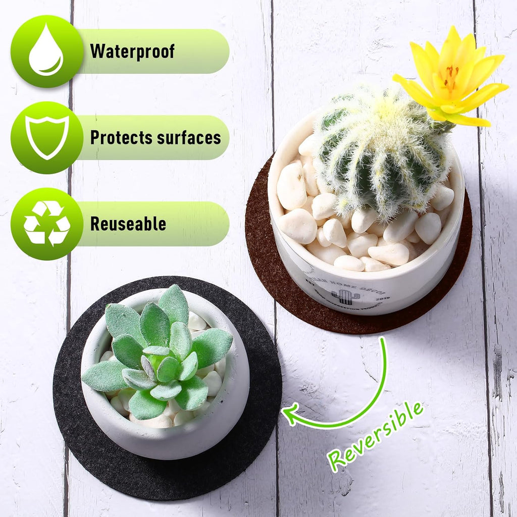 Patelai 16 Pieces 4 Sizes Cork Plant Coasters 4/6/ 8/10 Inch Round Fabric Reversible Cork Trivets Pads for Houseplants Indoors Waterproof Absorbent Waterproof Tray Pot for Drink(Brown, Charcoal)