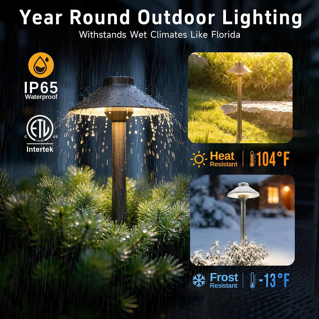 Brass Low Voltage Pathway Lights, 12V Hat-Top Bronze IP65 Waterproof LED Landscape Walkway Lights for Yard Driveway（G4 Bulb, Transformer & Wire Sold Separately）