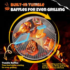 2-in-1 Rolling Grill Basket 304 Stainless Steel Rotatable with Dual Handles | Crank & Straight Grip Handles, Grill Net for Vegetables Shrimp & More, Ideal BBQ Gift for Men, Dad, Husband, Dishwasher Safe