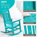 LUE BONA Outdoor Rocking Chairs Set of 2, HDPS Porch Rocker with High Back, Plastic Weather Resistant Rocking Chairs for Outdoor Indoor, Garden, Backyard, 350lb,Aruba Blue