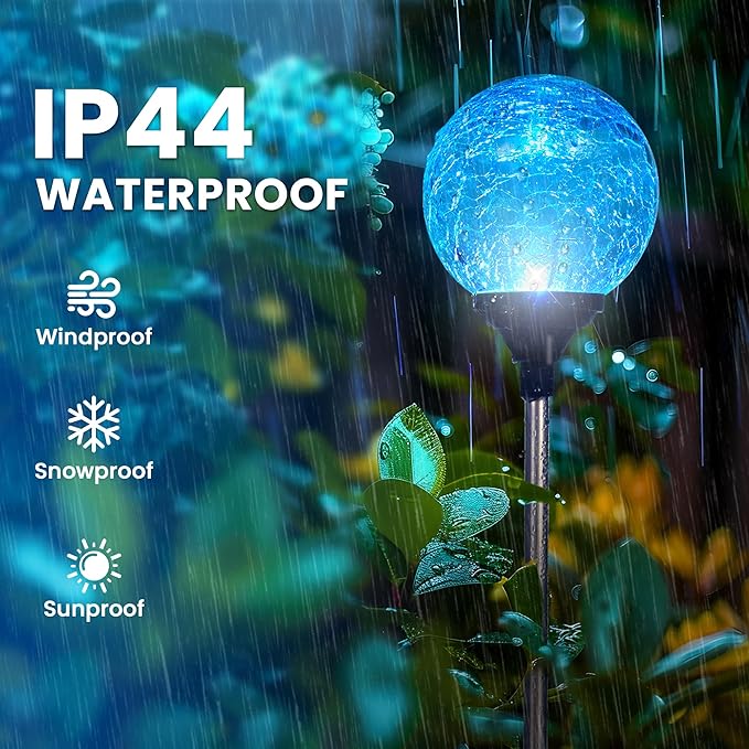 GIGALUMI Solar Garden Lights 3 Pack, Outdoor Solar Lights for Yard Decorative, Christmas Lights Outdoor Decorations Waterproof, Multi-Colored Changing Garden Globes Cracked Glass Ball with LED Lights
