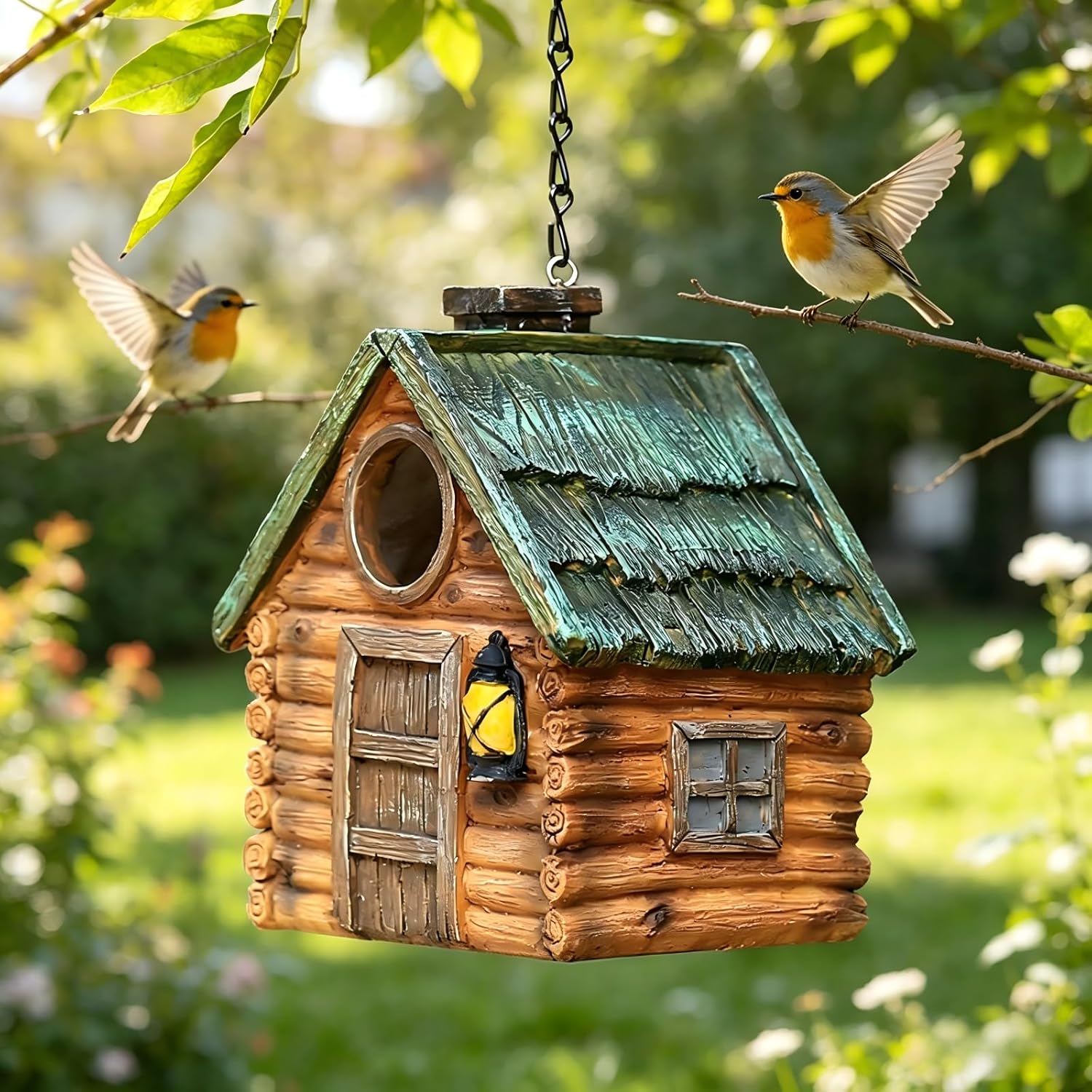 Outdoor Hanging Bird Nests, Hummingbird Houses, Garden Tree Decorations, Resin Ornaments (Wood Grain Color)