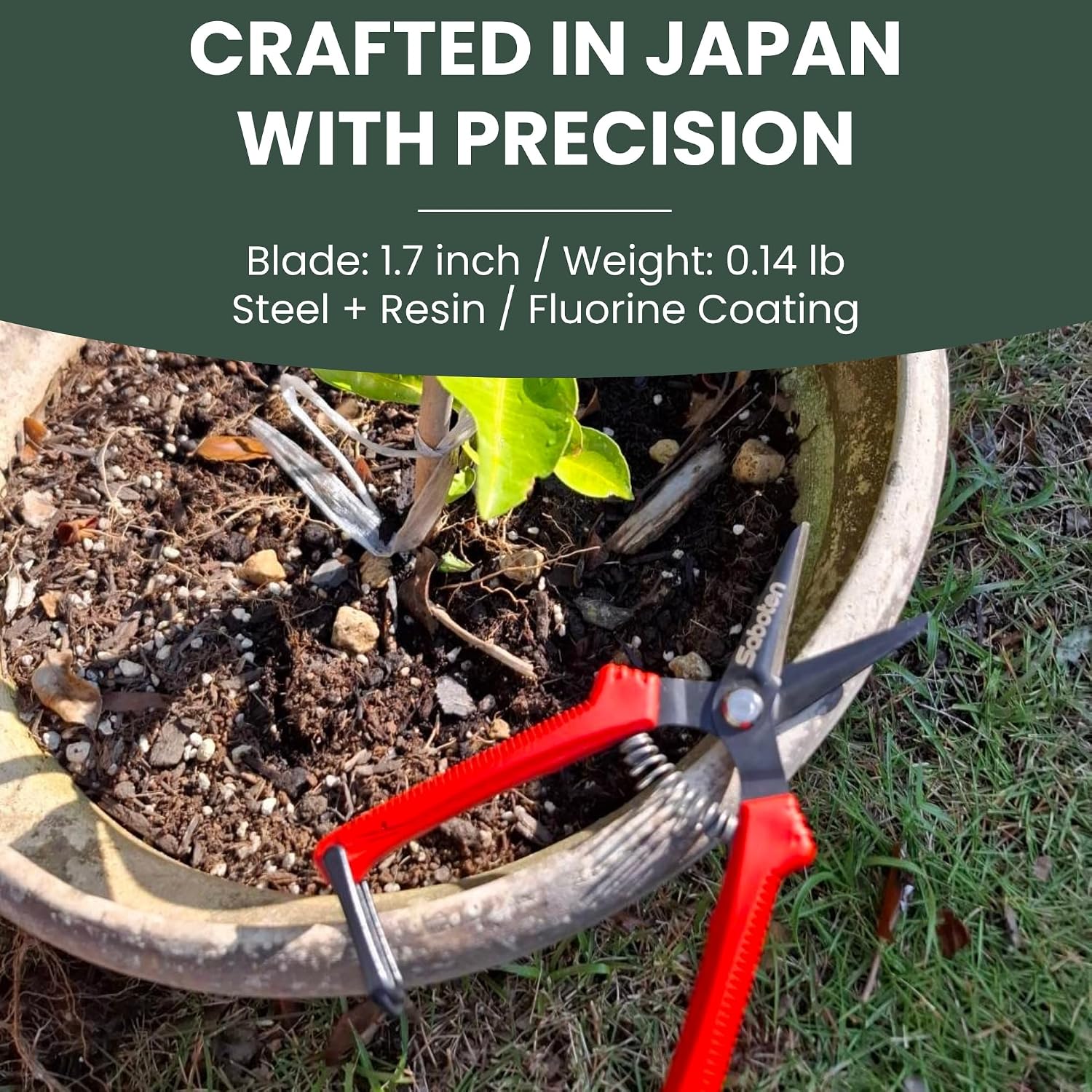 Saboten SD-8 6.7" Japanese Garden Pruning Shears, Lightweight Stainless Steel Trimming Scissors for Vegetables, Flowers & Fruit Harvesting, DIY, forest Originals, Made in Japan