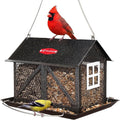 Kingsyard Metal Bird Feeder for Outdoors Hanging, 2-in-1 Wild Bird Feeder with Seed Tray & Built-in Perch, 5 lb Large Capacity for Cardinal Chickadee Finch, Black