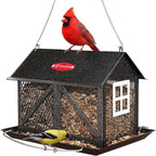 Kingsyard Metal Bird Feeder for Outdoors Hanging, 2-in-1 Wild Bird Feeder with Seed Tray & Built-in Perch, 5 lb Large Capacity for Cardinal Chickadee Finch, Black