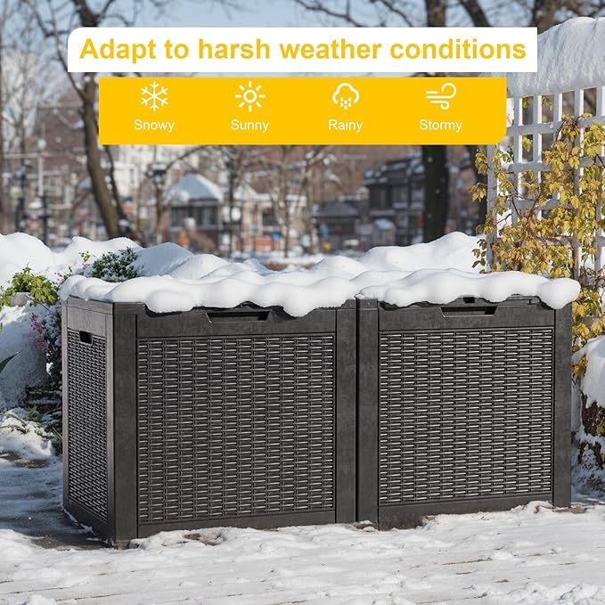 31 Gallon Outdoor Deck Box, Lockable Waterproof Outdoor Storage Boxes For Garden Tools,Indoor Cushions,Accessories Outside Storage Resin Weatherproof Container(Black)