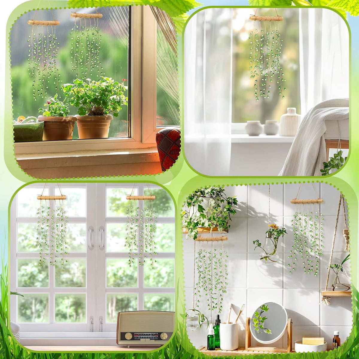 suncalla 2 pcs green plants crystal suncatchers window, side view