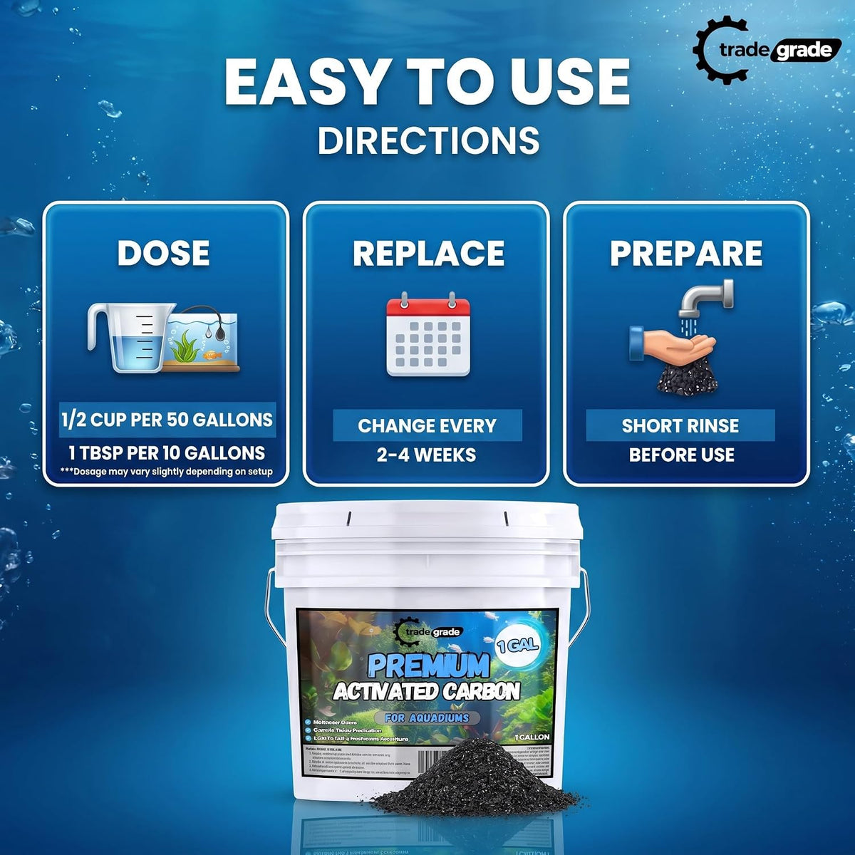 tradegrade premium activated carbon (1 gallon) granular charcoal, package contents
