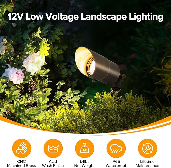 LUTEC Solid Brass Low Voltage Landscape Lighting, 12V Heavy Duty Waterproof Landscape Spotlights, Adjustable Bronze Uplights Outdoor Fixtures for Garden Yard Pathway Tree Without Bulb, 6 Pack