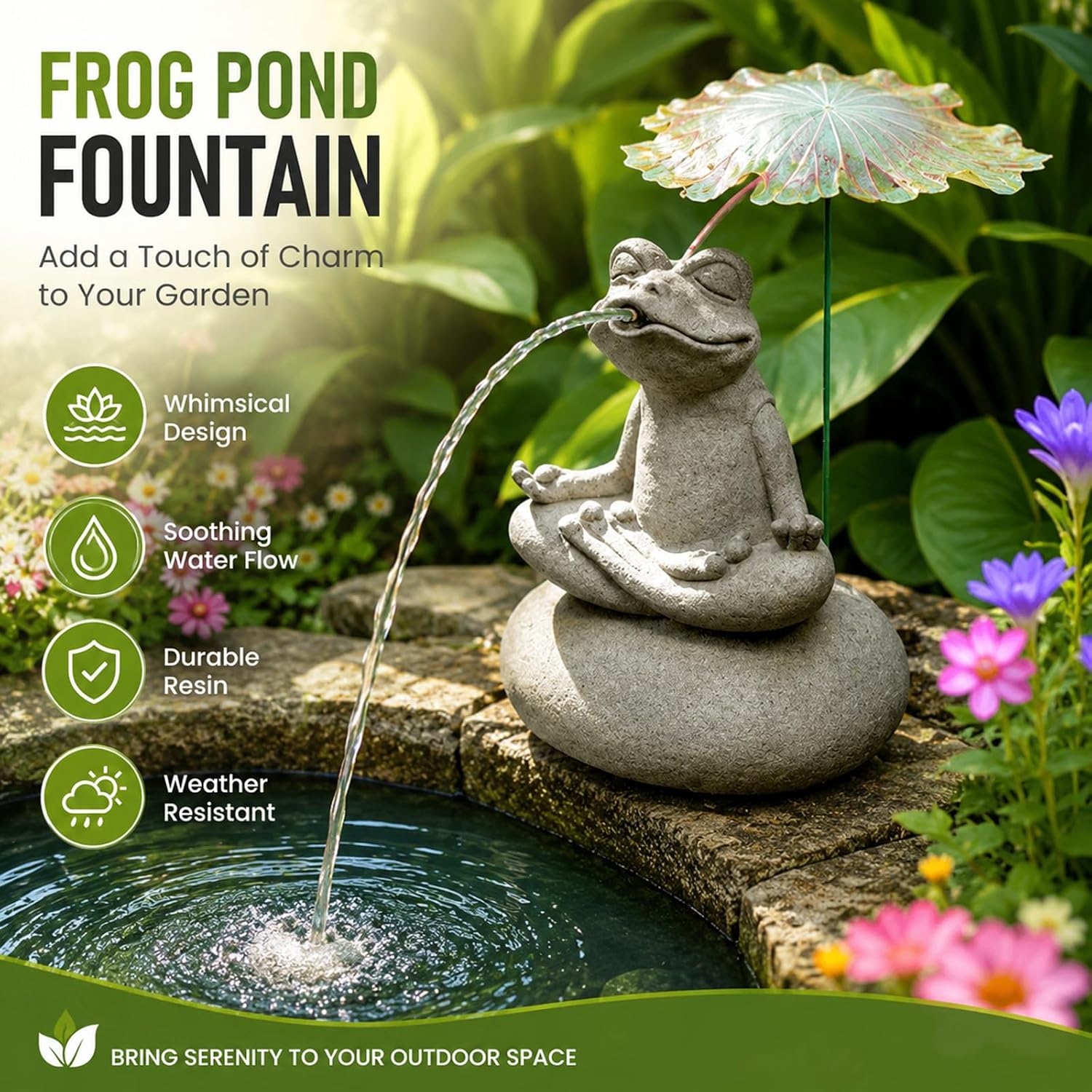 Animal Pond Fountain Spitter, Resin Frog Water Spitter Statue with Pump, Pond Fountain for Small Ponds, Outdoor Water Feature for Fish Pond, Garden Lawn Landscaping Decoration Relaxing Frog