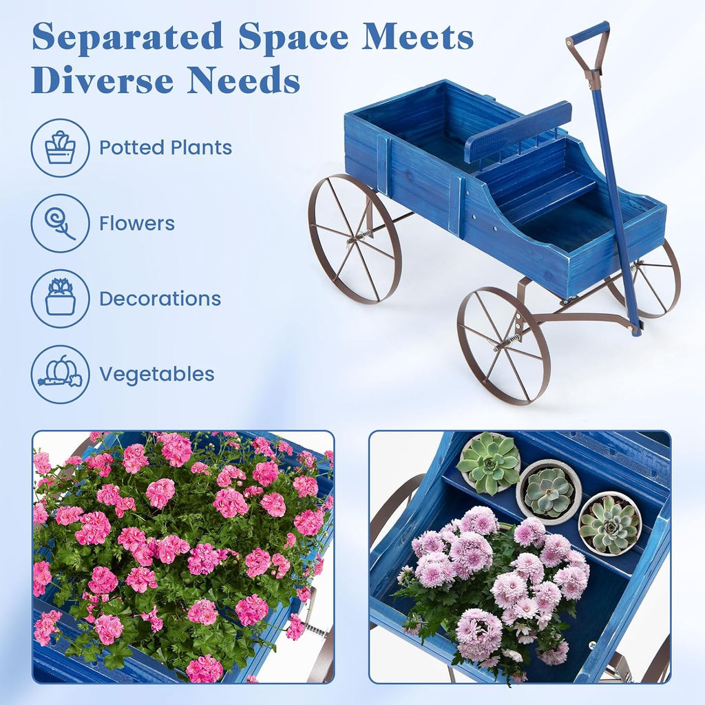 goplus wagon planter, decorative wooden garden planter with shown in use