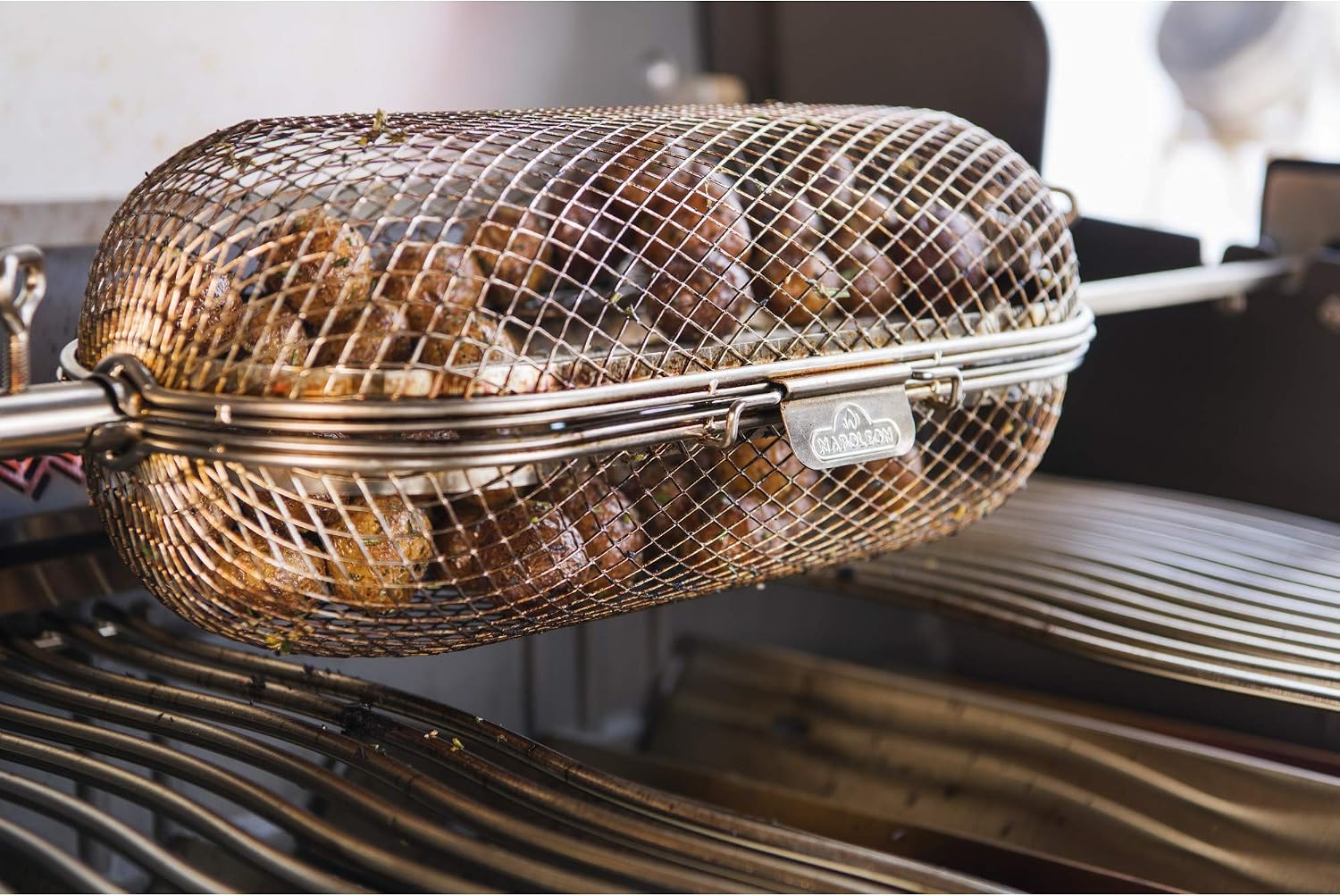 Napoleon Rotisserie Grill Basket - Stainless Steel, Fits Standard Spit Rods, Best For Wings, Fries And Roasted Veggies