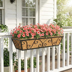 Y&M 24 Inch Window Deck with Coco Liner, Fence Metal Hanging Flower Planter Window Basket Deck Railing Planter Boxes for Outdoor Garden Lawn-Butterfly, 2pcs
