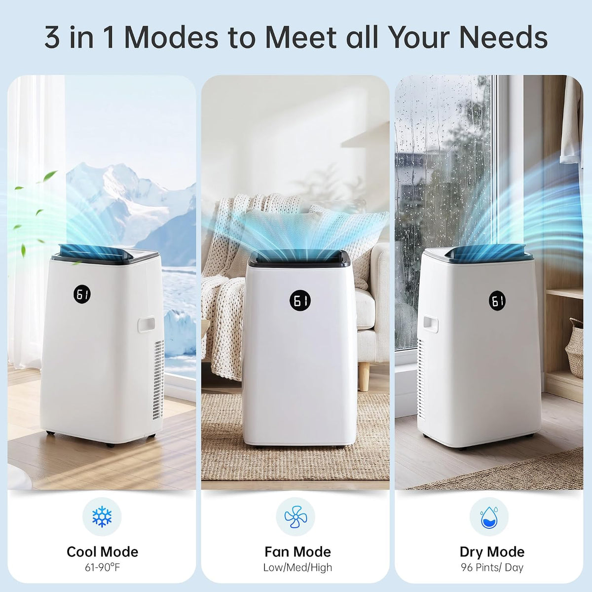 14000 btu portable air conditioners, 3-in-1 floor stand shown in use