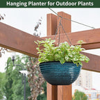 12 inch Large Hanging Planters for Indoor Outdoor Plants, Set of 2 Glazed Hanging Flower Pots with Drainage Hole, Hanging Baskets for Garden Home Porch Decor