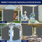 PureFit Outdoor Curtains for Patio Waterproof Weatherproof, UV Resistant Outside Curtains for Gazebo, Front Porch, Pergola, Sun Blocking Privacy Curtain, 120W x 95L inch, 1 Panel, Gray