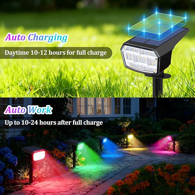 Sucolite 8-Pack Solar Spot Lights Outdoor Waterproof IP65, 3 Lighting Modes 2-in-1 Solar Landscape Spotlights for Yard, 59 LED Solar Powered Wall Lights for Garden Pathway Driveway Walkway, Multicolor