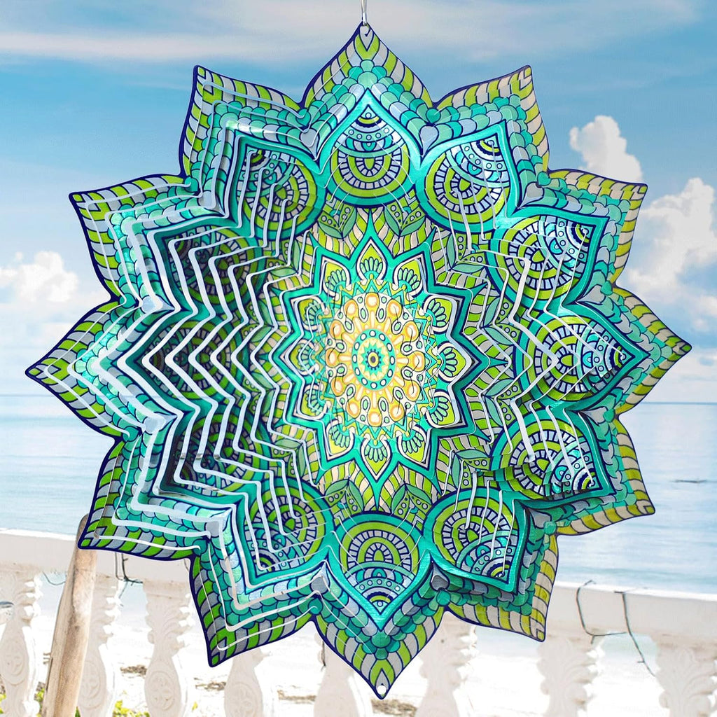 Wind Spinner Mandala Peacock Flower,12In Stainless Steel Wind Spinners Outdoor,3D Yard Art Decorations,Hanging Kinetic Sculptures,Garden Decor,Gifts for Women,Mother,Men,Father,Holidays