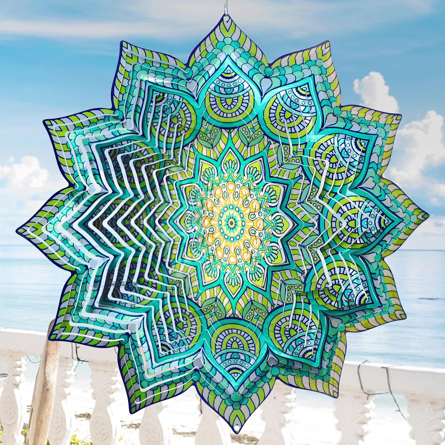 Wind Spinner Mandala Peacock Flower,12In Stainless Steel Wind Spinners Outdoor,3D Yard Art Decorations,Hanging Kinetic Sculptures,Garden Decor,Gifts for Women,Mother,Men,Father,Holidays