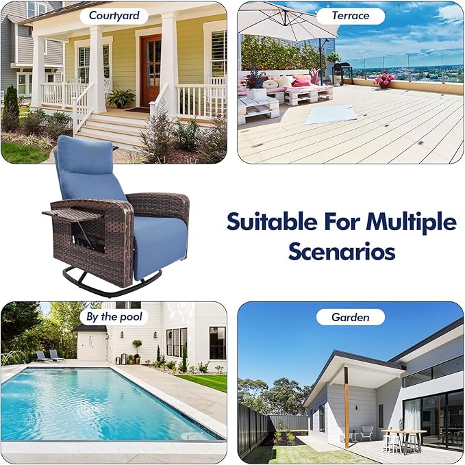 Outdoor Recliner Chair Set of 2, Wicker Patio Recliners with Adjustable Backrest and Extended Foot Rest, Reclining Patio Chairs with Flip Table & Removable Cushion Cover for Porch