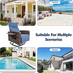 Outdoor Recliner Chair Set of 2, Wicker Patio Recliners with Adjustable Backrest and Extended Foot Rest, Reclining Patio Chairs with Flip Table & Removable Cushion Cover for Porch
