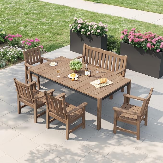 Stoog All-Weather Outdoor Bench, 2-Person Poly Lumber Garden Bench with 800lb Capacity, Never Fade & Rust-Proof, for Backyard, Patio, Deck, and Porch, Teak