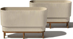Veradek Demi Series Raised Long Planter for Indoor/Outdoor Use | Made from Plastic & Stone w/Wooden Stand | Modern Patio Décor for Flowers/Shrubs