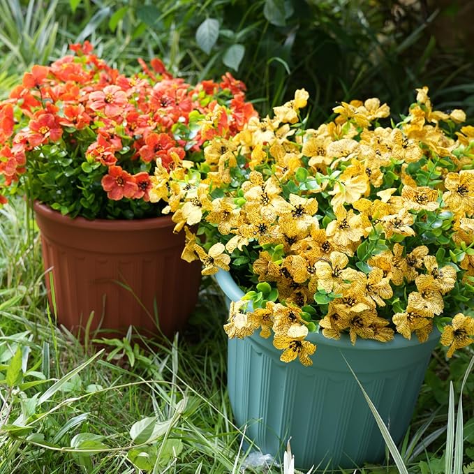Artificial Flowers for Outdoor, UV Resistant Fake Silk Flowers, Realistic Faux Plants for Outside Indoor Porch Patio Window Box Planter Home Decor (16, Yellow)