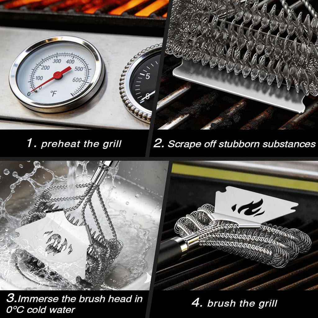TNTOR Grill Brush Bristle Free with Scraper, 18" Handle BBQ Grill Brush for Outdoor Grill, Extra Strong Grill Cleaner Brush for Grill/Smoker/Gas/Charcoal, Father's Day Grill Gifts for Men/Dad