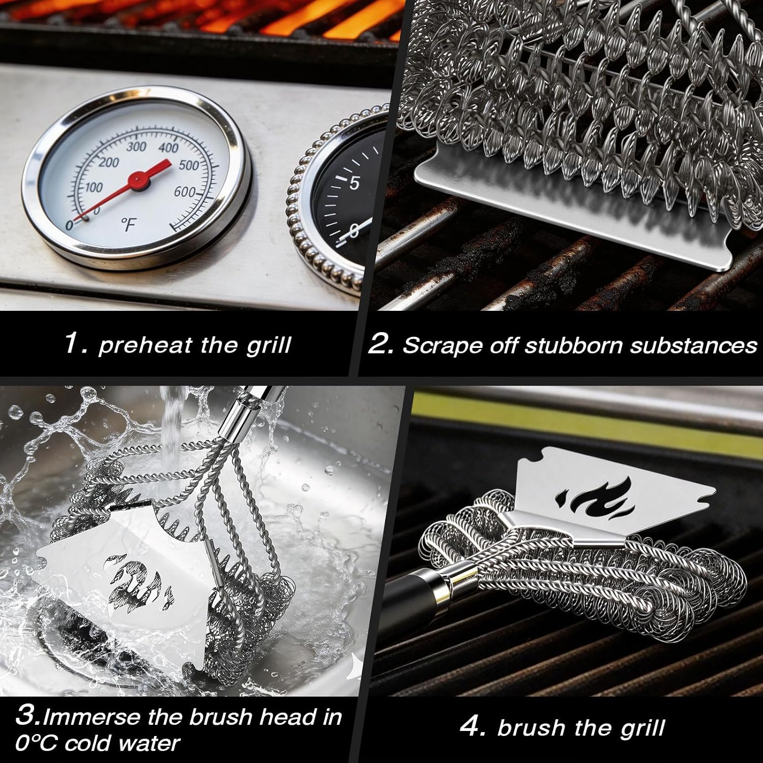 TNTOR Grill Brush Bristle Free with Scraper, 18" Handle BBQ Grill Brush for Outdoor Grill, Extra Strong Grill Cleaner Brush for Grill/Smoker/Gas/Charcoal, Father's Day Grill Gifts for Men/Dad
