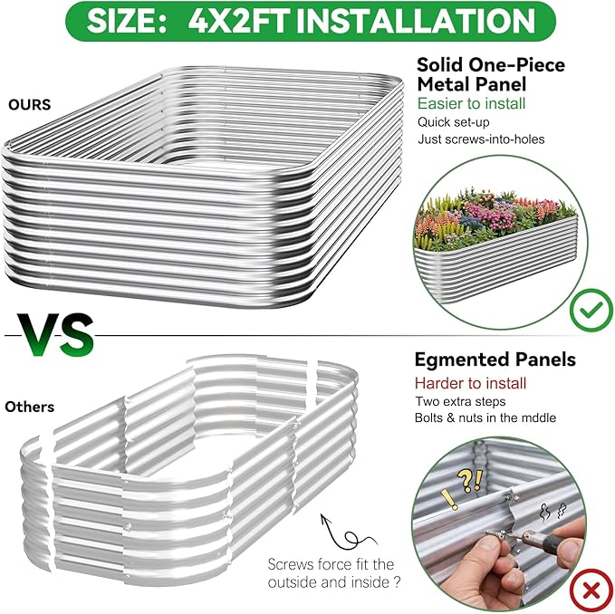 3 Pack Tall 4x2x1.5FT Raised Beds for Gardening, Corrugated Galvanized Steel Raised Garden Bed, Outdoor Metal Above Ground Garden Bed for Vegetables and Flowers