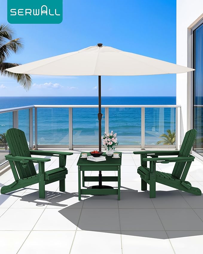 SERWALL Outdoor Coffee Table with 1.69" Umbrella Hole, HDPE Patio Coffee Table for Outside, Rectangle, Green