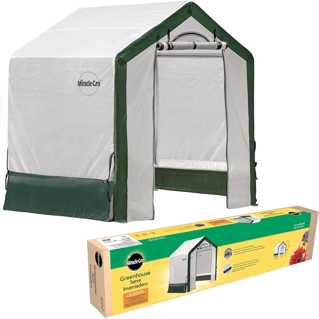 miracle-gro walk-in indoor/outdoor greenhouse, clear, 6 x 4 shown in use