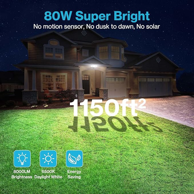 Olafus 80W Flood Lights Outdoor, Switch Controlled 8000LM LED Security Lights, IP65 Waterproof Outside Floodlights, 6500K Exterior Flood Light Fixture Wired for House Yard Porch Eave Brown