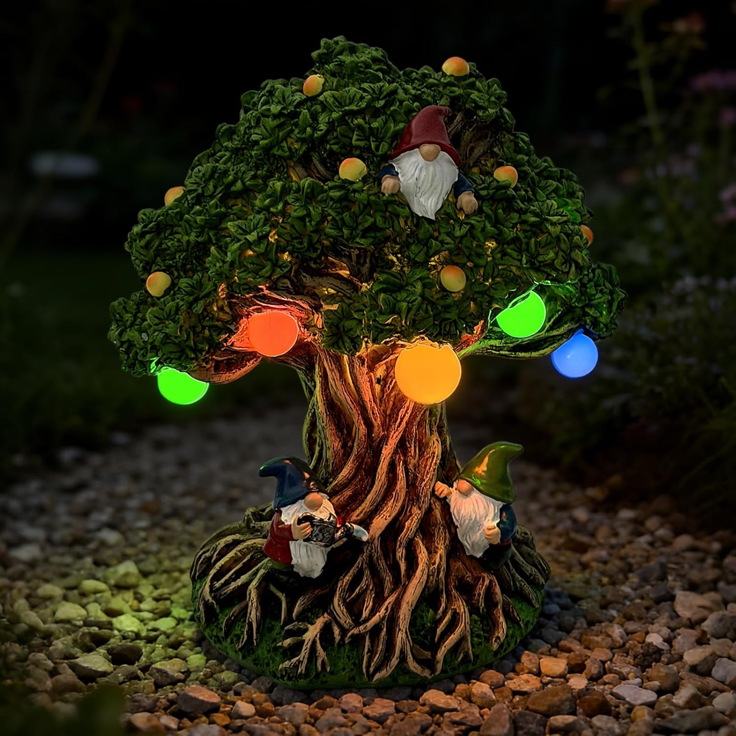 Hogni Solar Outdoor Garden Gnome Statue, Lawn Gnome Statue Decorations | Waterproof Solar Powered Yard Art for Patio, Balcony, Lawn, Cute House Warming & Birthday Gifts for Mom, Grandma, Women