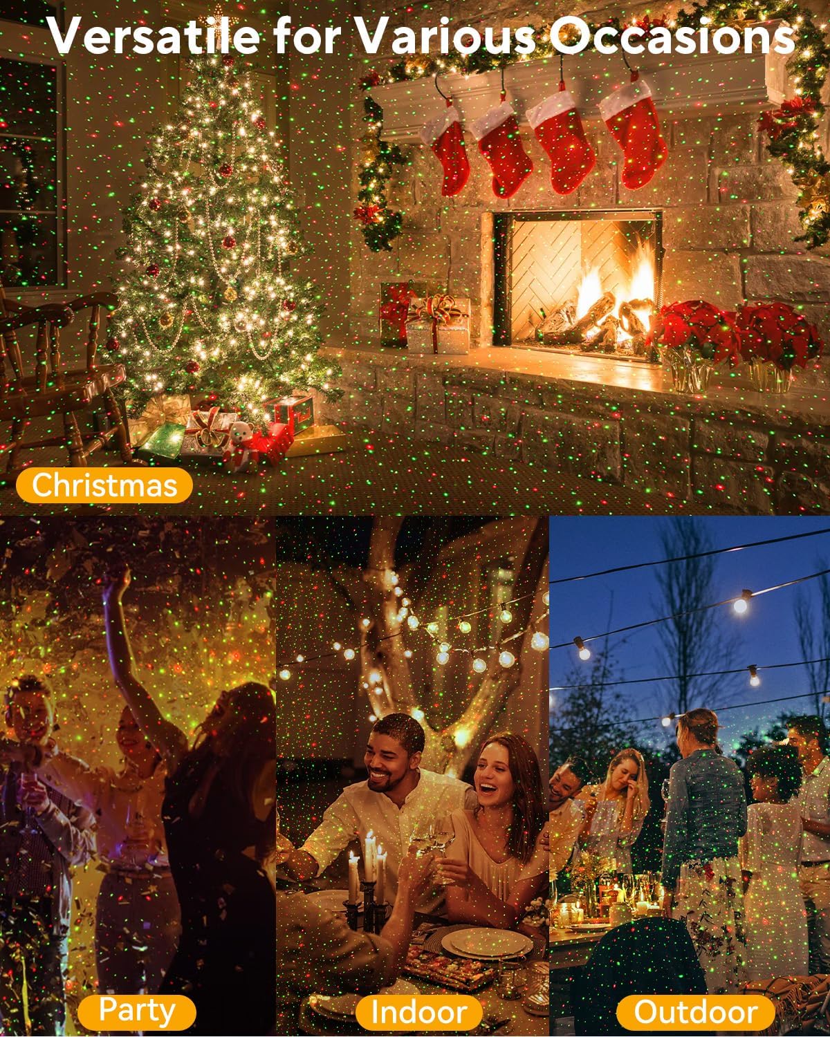 Neroupe Christmas Projector Lights Outdoor Waterproof with Remote Control, Outdoor Christmas Decorations Garden & Landscape Lights with Red and Green Stars for Garden Room Decor/Halloween Decorations